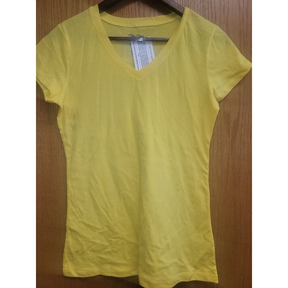 Yellow V-Neck Short Sleeve T-Shirt Women's Large By Blue Velvet 60% Cotton & 40%